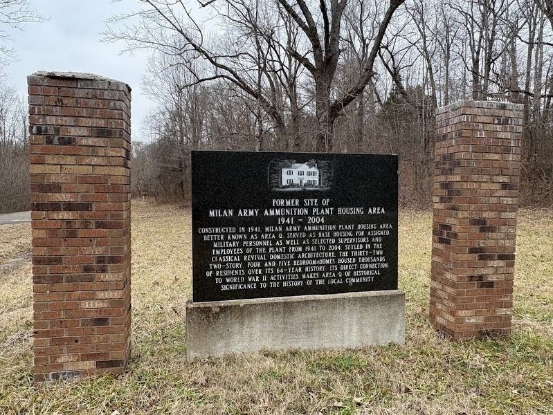 Former Site of Milan Army Ammunition Plant Housing Area Marker. Click for full size. Former Site of Milan Army Ammunition Plant Housing Area Marker image. Click for full size.
