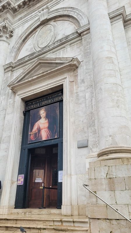 The entrance to the Church of St. Geremia and Marker image. Click for full size.