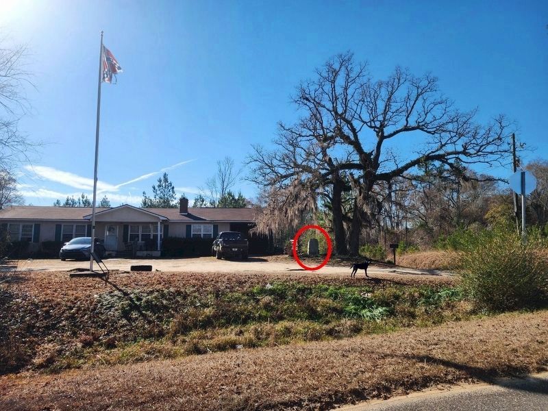 Jefferson Davis Campsite Marker seen from Pine Bluff Road. Click for full size. Jefferson Davis Campsite Marker seen from Pine Bluff Road image. Click for full size.