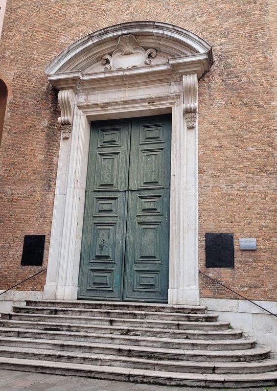 The entrance of the church with the marker (right side) image. Click for full size.