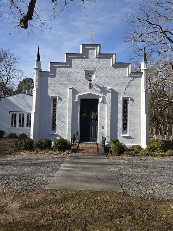 Former Emmanuel Episcopal Church, now New Walk Bible Church. Marker right of sanctuary entrance. Click for full size. Former Emmanuel Episcopal Church, now New Walk Bible Church. Marker right of sanctuary entrance image. Click for full size.