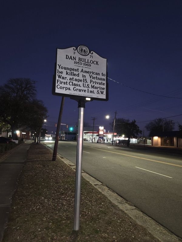 Dan Bullock Marker looking east on West Ash Street. North James Street in background image. Click for full size.
