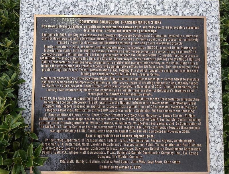 Downtown Goldsboro Transformation Story Marker. Click for full size. Downtown Goldsboro Transformation Story Marker image. Click for full size.