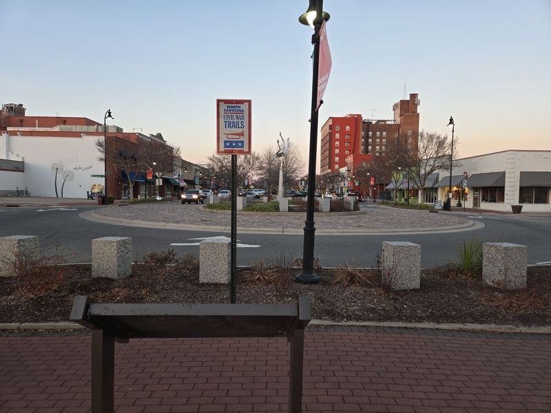 They Led the Way Marker looking to the roundabout at S. Center & E/W Chestnut Streets. Click for full size. They Led the Way Marker looking to the roundabout at S. Center & E/W Chestnut Streets image. Click for full size.