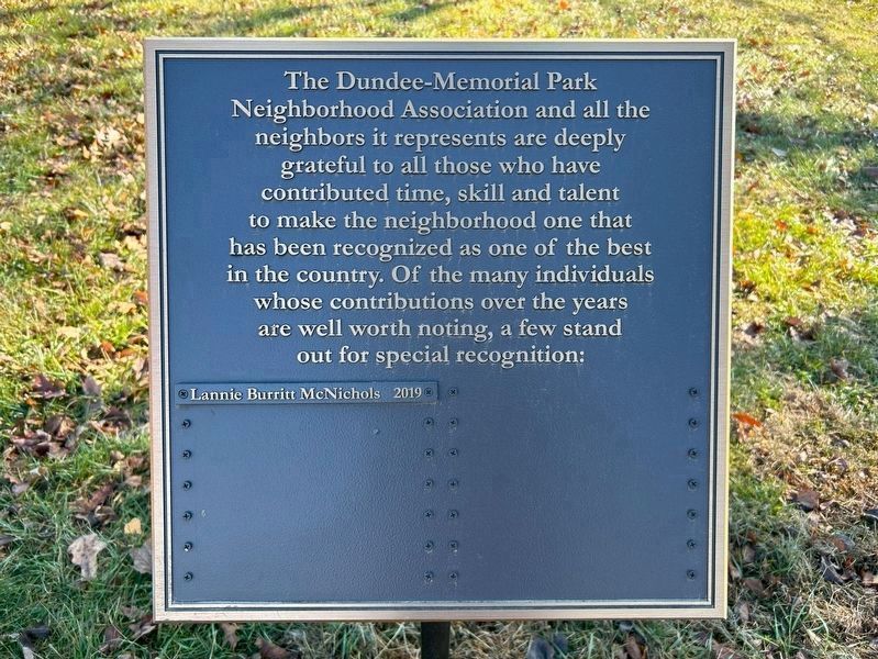 Dundee-Memorial Park Neighborhood Association Contributors Marker image. Click for full size.