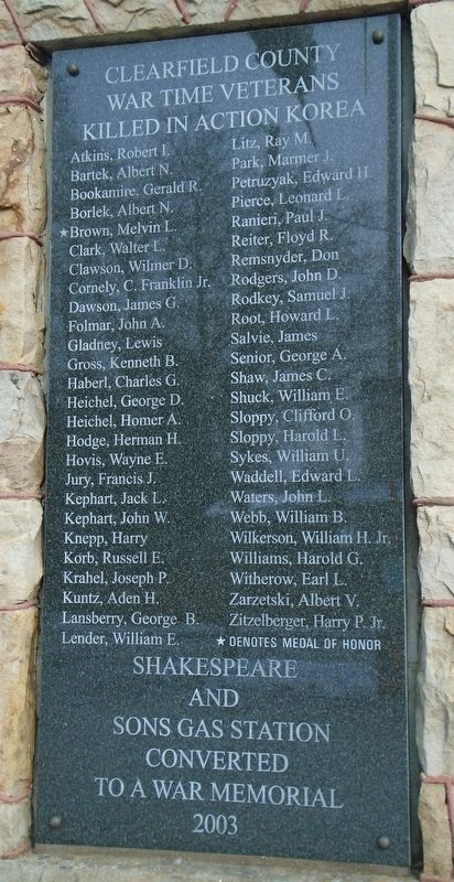 Clearfield County War Time Veterans Killed In Action Korea Marker. Click for full size. Clearfield County War Time Veterans Killed In Action Korea Marker image. Click for full size.