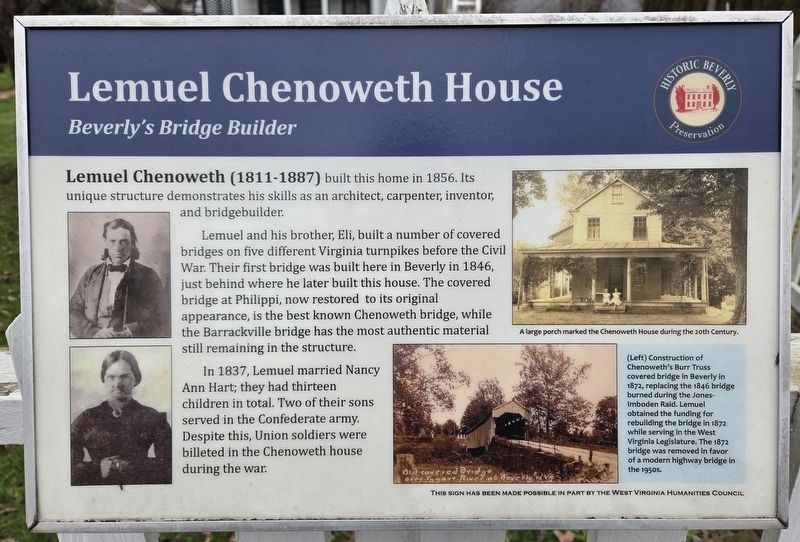 Lemuel Chenoweth House Marker. Click for full size. Lemuel Chenoweth House Marker image. Click for full size.