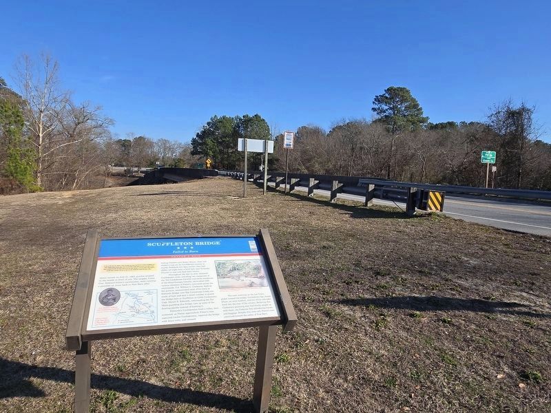Scuffleton Bridge Marker in front of modern-day Scuffleton Bridge on NC Hwy 903 image. Click for full size.