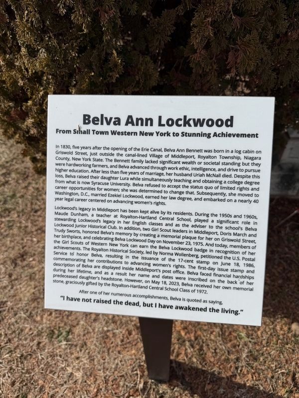 Belva Ann Lockwood Marker. Click for full size. Belva Ann Lockwood Marker image. Click for full size.