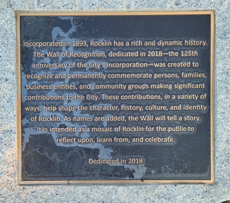 Rocklin Wall of Recognition Marker image. Click for full size.
