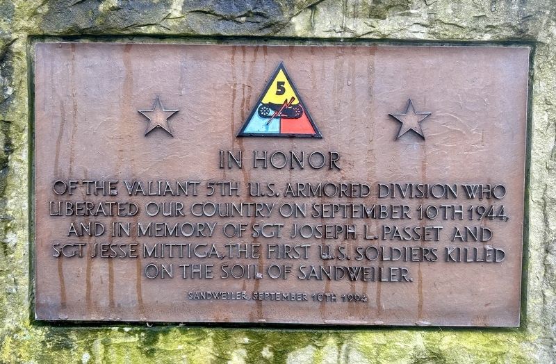 U.S. Fifth Armored Division Memorial Marker. Click for full size. U.S. Fifth Armored Division Memorial Marker image. Click for full size.