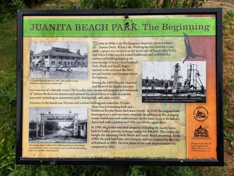 Juanita Beach Park: The Beginning Marker image. Click for full size.