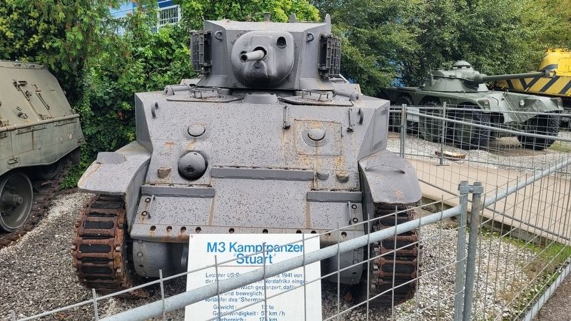 The front view of the M3 Battle Tank "Stuart" and Marker. Click for full size. The front view of the M3 Battle Tank "Stuart" and Marker image. Click for full size.