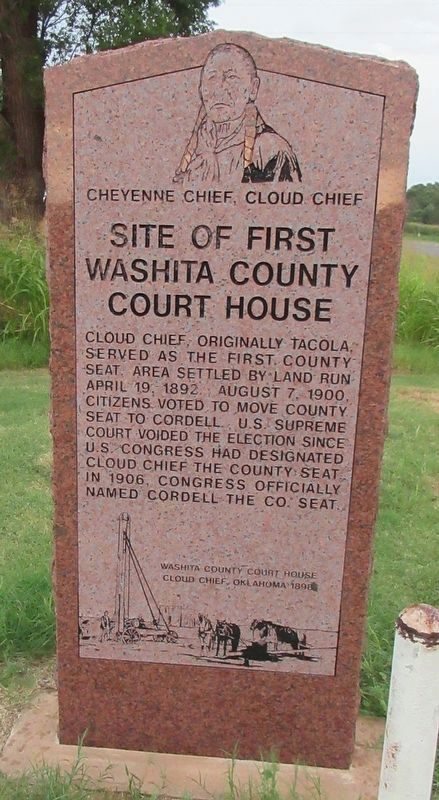 Site of First Washita County Courthouse Marker image. Click for full size.