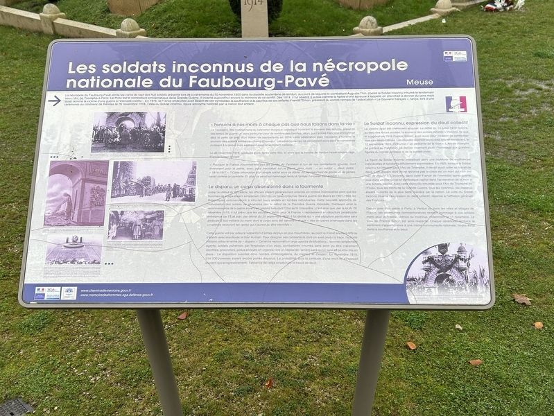 Les soldats inconnus de la nécropole nationale du Faubourg-Pavé Marker. Click for full size. Les soldats inconnus de la nécropole nationale du Faubourg-Pavé Marker image. Click for full size.