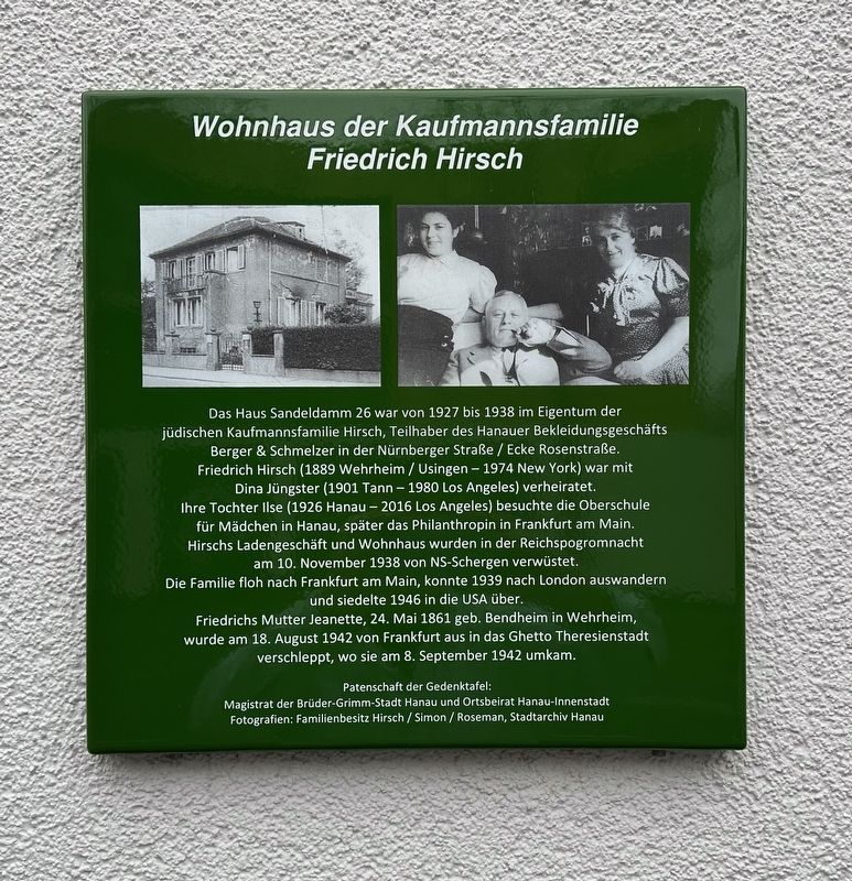 Familial Residence of Merchant Friedrich Hirsch Marker. Click for full size. Familial Residence of Merchant Friedrich Hirsch Marker image. Click for full size.