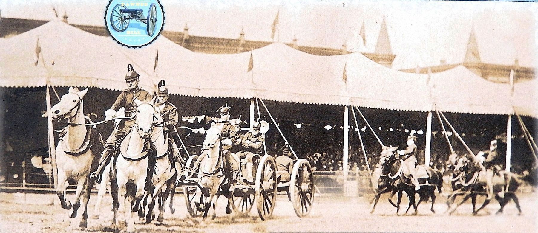 Marker detail: The cavalry performs during a Wild West Show, c. 1910.. Click for full size. Marker detail: The cavalry performs during a Wild West Show, c. 1910. image. Click for full size.
