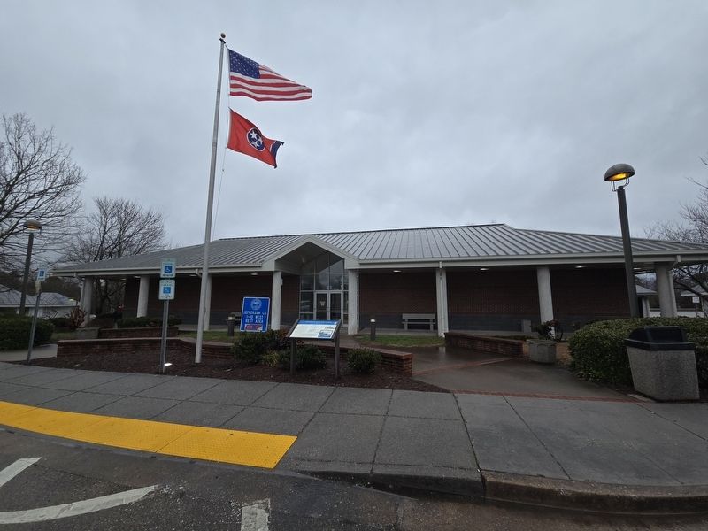Tennessee Civil War Trails Marker in front of the rest area building image. Click for full size.