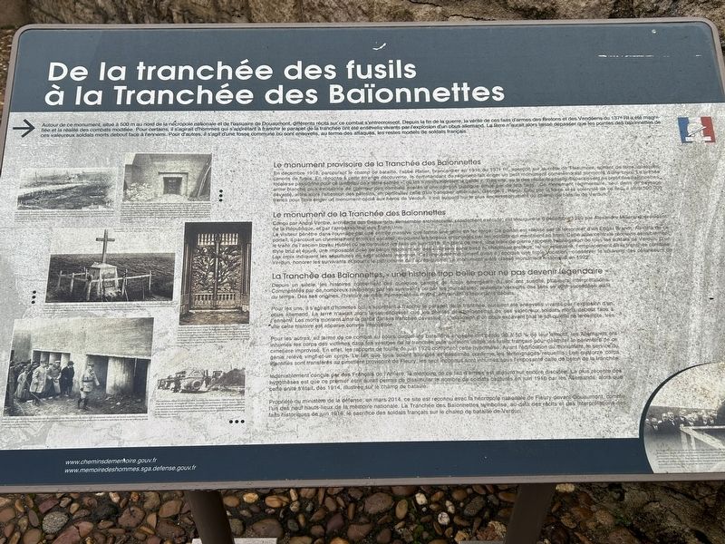 De la tranchée des fusils à la Tranchée des Baïonnettes Marker. Click for full size. De la tranchée des fusils à la Tranchée des Baïonnettes Marker image. Click for full size.