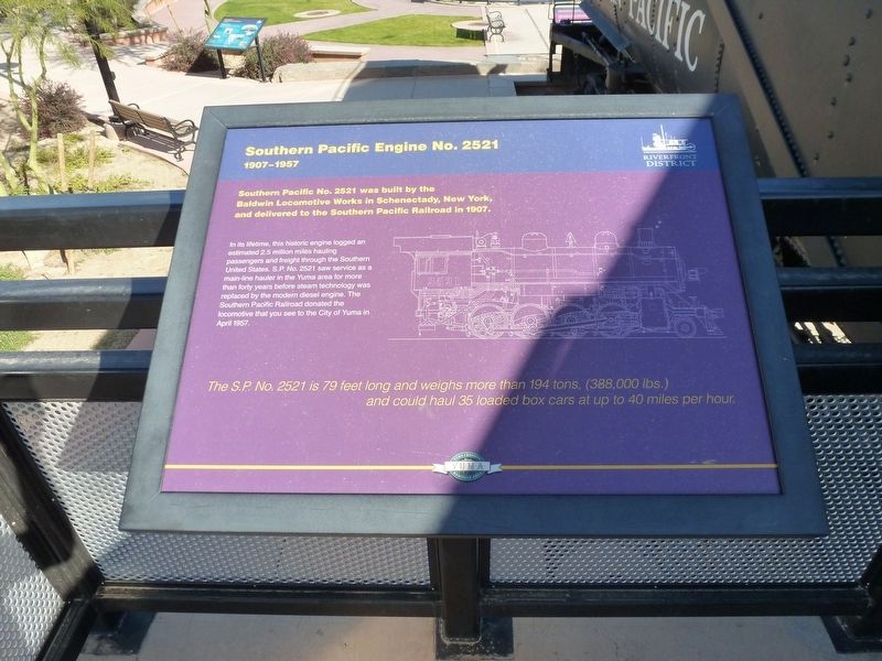 Southern Pacific Engine No. 2521 Marker. Click for full size. Southern Pacific Engine No. 2521 Marker image. Click for full size.