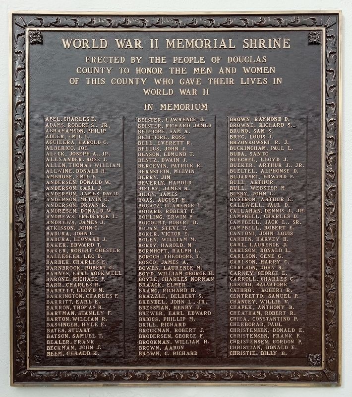 Douglas County World War II Memorial Shrine panel 1 image. Click for full size.