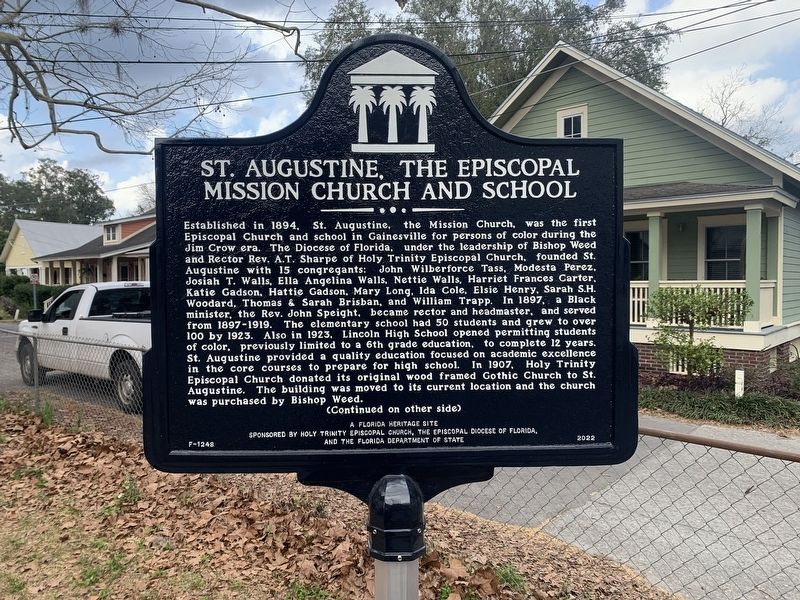 St. Augustine, the Episcopal Mission Church and School Marker, Side One image. Click for full size.