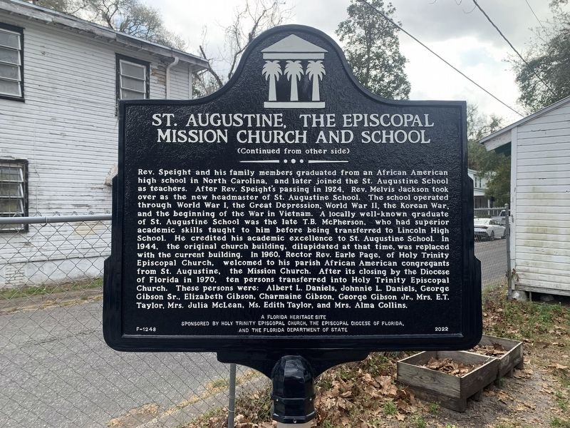 St. Augustine, the Episcopal Mission Church and School Marker, Side Two image. Click for full size.