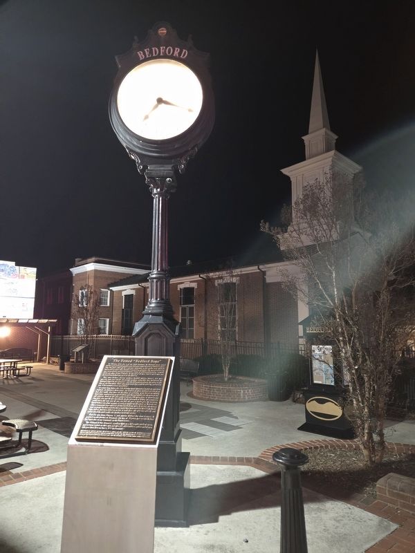 The Famed "Bedford Boys" Marker next to Bedford Town Clock.. Click for full size. The Famed "Bedford Boys" Marker next to Bedford Town Clock. image. Click for full size.