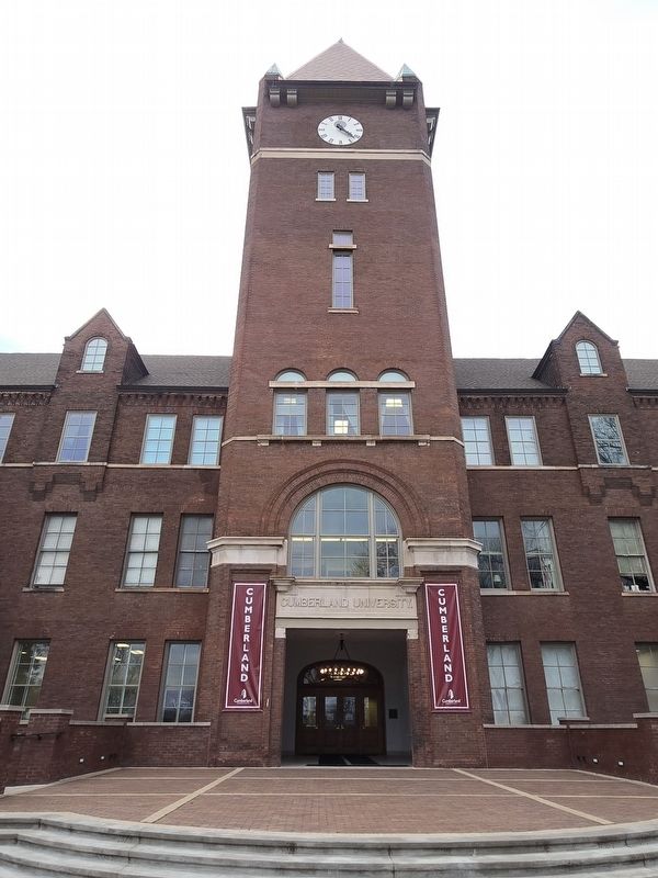 Memorial Hall main entrance. The Belgian clock was added in the late 1960s image. Click for full size.