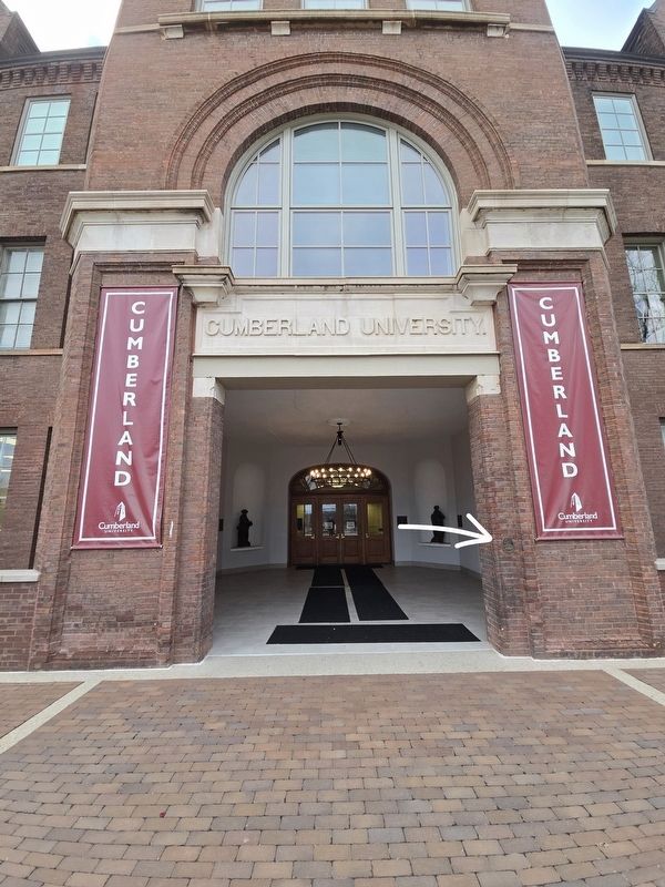 Memorial Hall main entrance. Marker indicated by arrow image. Click for full size.