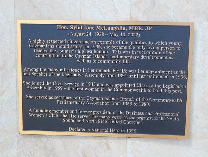 Hon. Sybil Ione McLaughlin, MBE, JP Marker image. Click for full size.