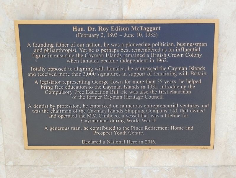 Hon. Dr. Roy Edison McTaggart Marker image. Click for full size.