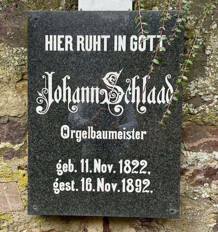 Johann Schlaad - replica of gravestone (located directly below the marker) image. Click for full size.