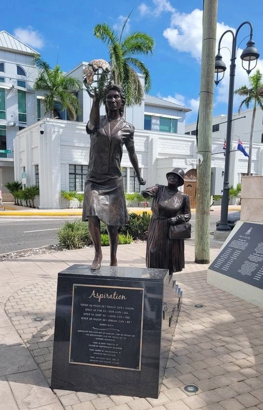 The Aspiration Statue in front of the Steps to Equality marker image. Click for full size.