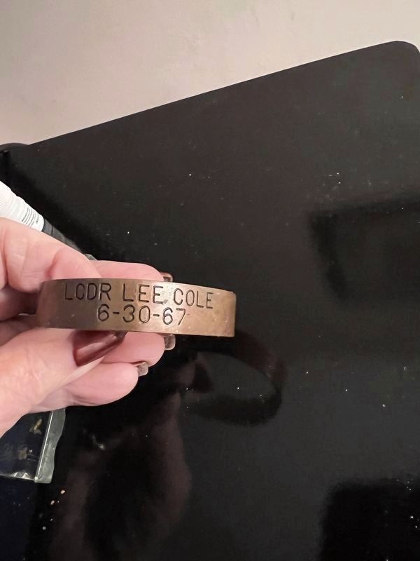 LCdr. Lee Cole copper bracelet image. Click for full size.