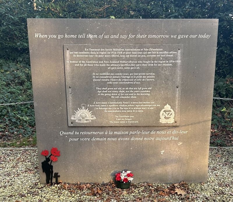 New Zealand and Australian Memorial Marker. Click for full size. New Zealand and Australian Memorial Marker image. Click for full size.