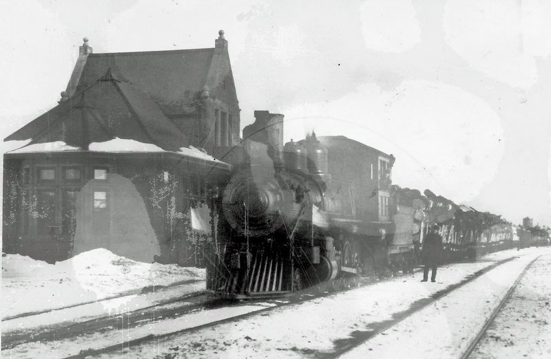 Marker detail: Duluth and Iron Range Railway locomotive No. 46 with train of logs. image. Click for full size.