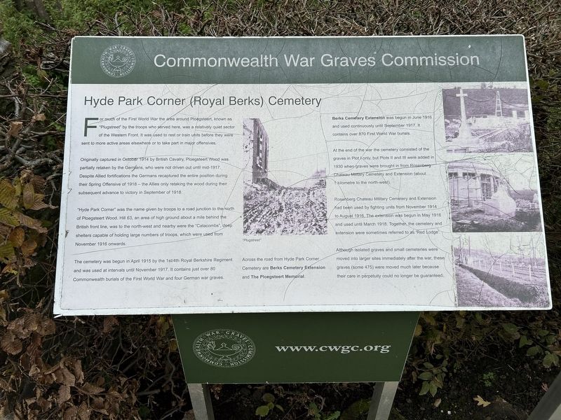 Hyde Park Corner (Royal Berks) Cemetery Marker. Click for full size. Hyde Park Corner (Royal Berks) Cemetery Marker image. Click for full size.