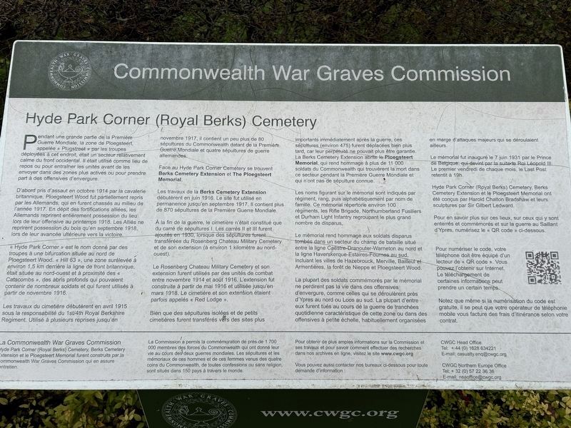 Hyde Park Corner (Royal Berks) Cemetery Marker. Click for full size. Hyde Park Corner (Royal Berks) Cemetery Marker image. Click for full size.