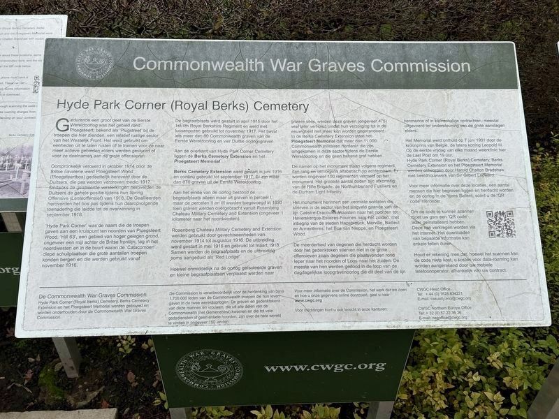 Hyde Park Corner (Royal Berks) Cemetery Marker. Click for full size. Hyde Park Corner (Royal Berks) Cemetery Marker image. Click for full size.