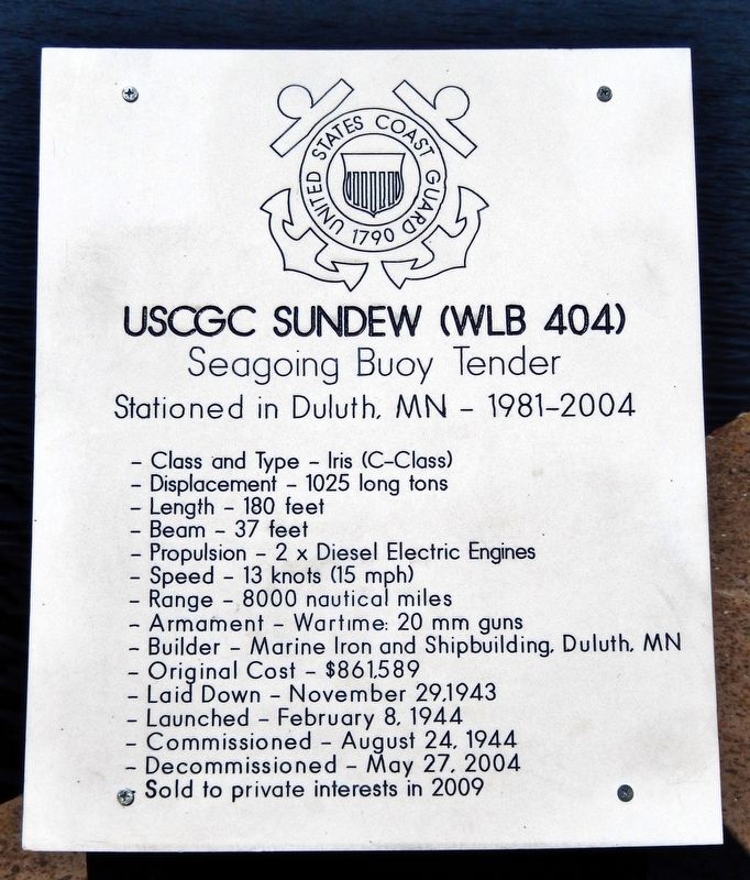 USCGC Sundew (WLB 404) Marker image. Click for full size.