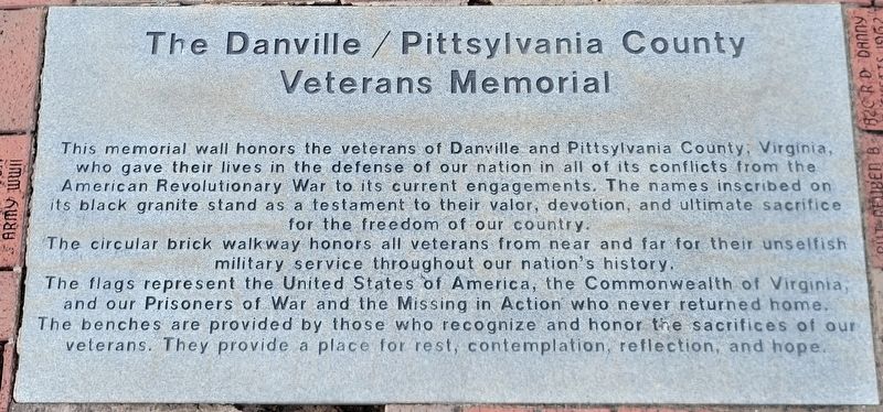 The Danville/ Pittsylvania County Veterans Memorial Marker image. Click for full size.