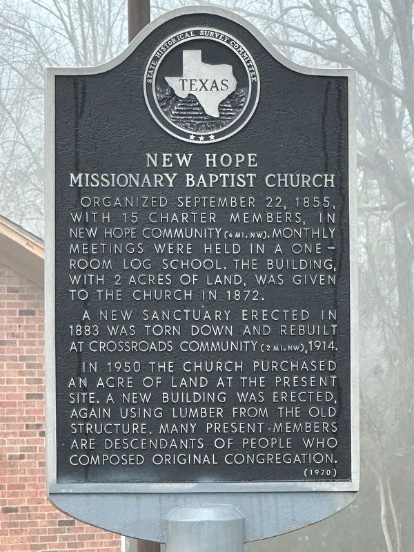 New Hope Missionary Baptist Church Marker. Click for full size. New Hope Missionary Baptist Church Marker image. Click for full size.