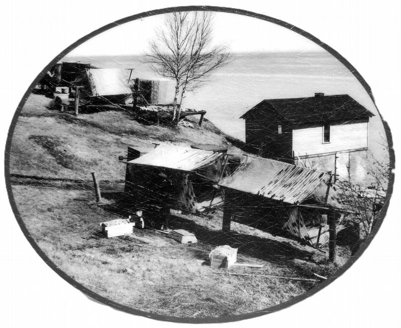 Marker detail: John Gustafson and John Sundstrom Fishing Hamlet near McQuade Road, circa 1940 image. Click for full size.
