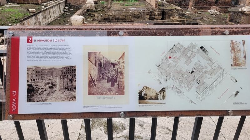 Le Demolizioni e lo Scavo / Demolitions and Excavations Marker (left side of the marker). Click for full size. Le Demolizioni e lo Scavo / Demolitions and Excavations Marker (left side of the marker) image. Click for full size.
