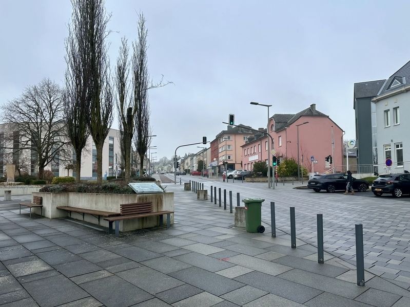 Haaptstrooss / Main Street Marker - wide view, looking west along Haaptstroos. Click for full size. Haaptstrooss / Main Street Marker - wide view, looking west along Haaptstroos image. Click for full size.