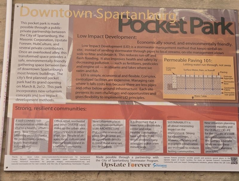 Downtown Spartanburg Pocket Park Marker. Click for full size. Downtown Spartanburg Pocket Park Marker image. Click for full size.