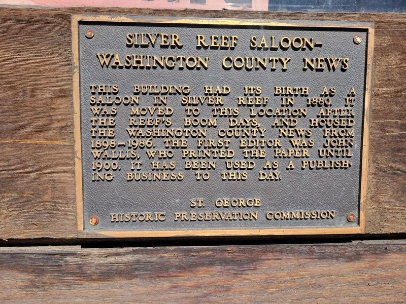 Silver Reef Saloon - Washington County News Marker image. Click for full size.