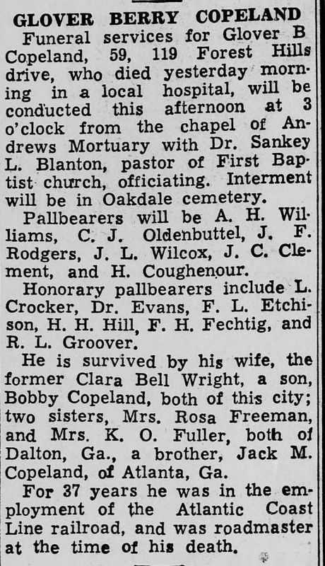 Glover Berry Copeland obituary image. Click for full size.