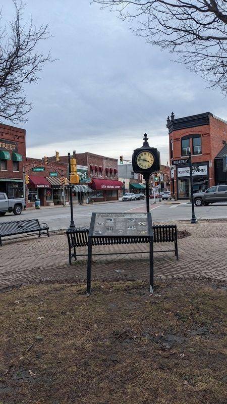 Wide angle view of the Chesterton's Historic 100 Block Broadway Marker. image. Click for full size.